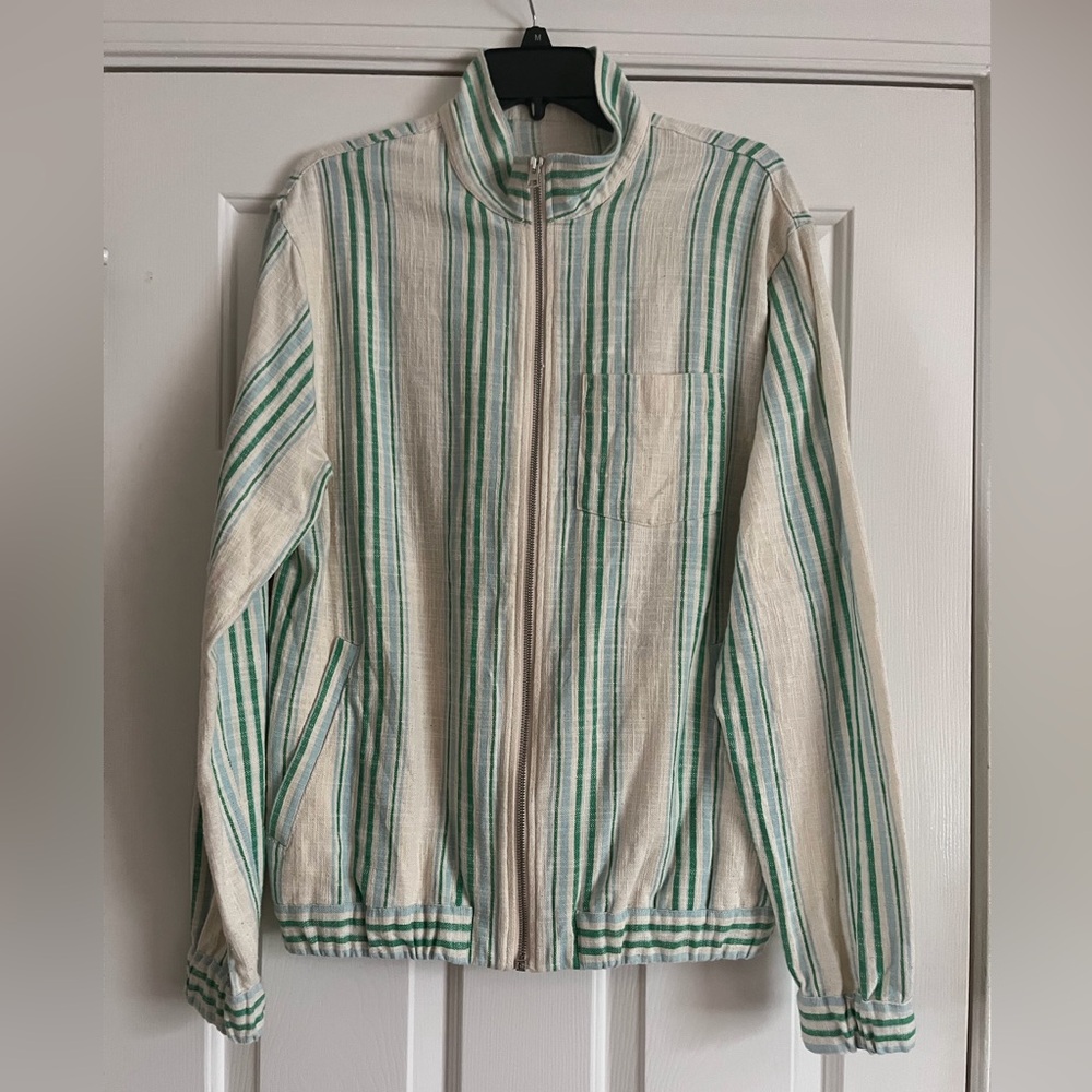 NWOT Mens ZARA blue green stripe jacket M